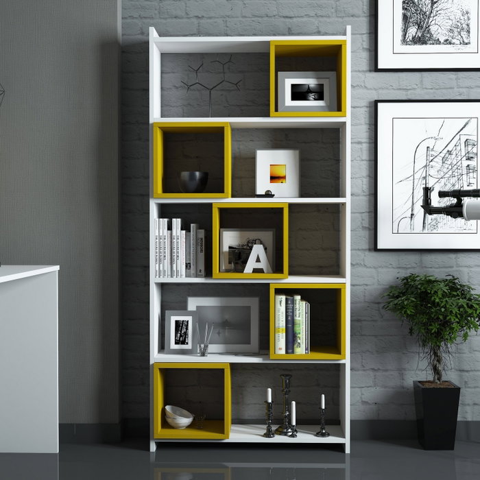 Hanah Home Estantería Bohemia con Estantes Reubicables Blanco y Amarillo